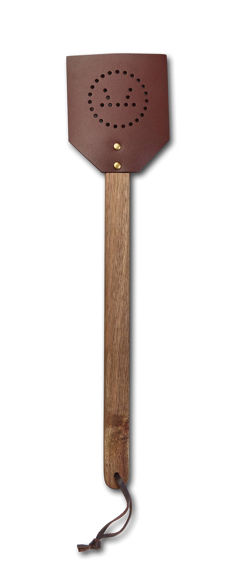 Outset Acacia and Leather Fly Swatter, 17.5" x 4.25"