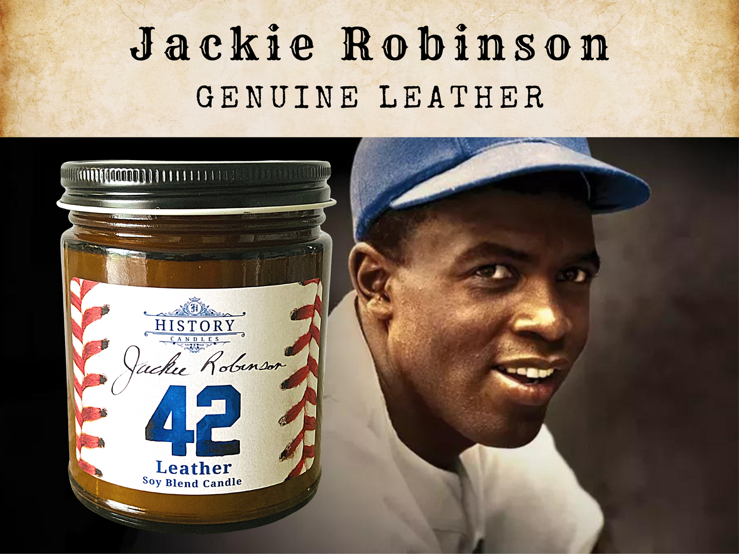 Jackie Robinson Candle by History Candles | Genuine Leather