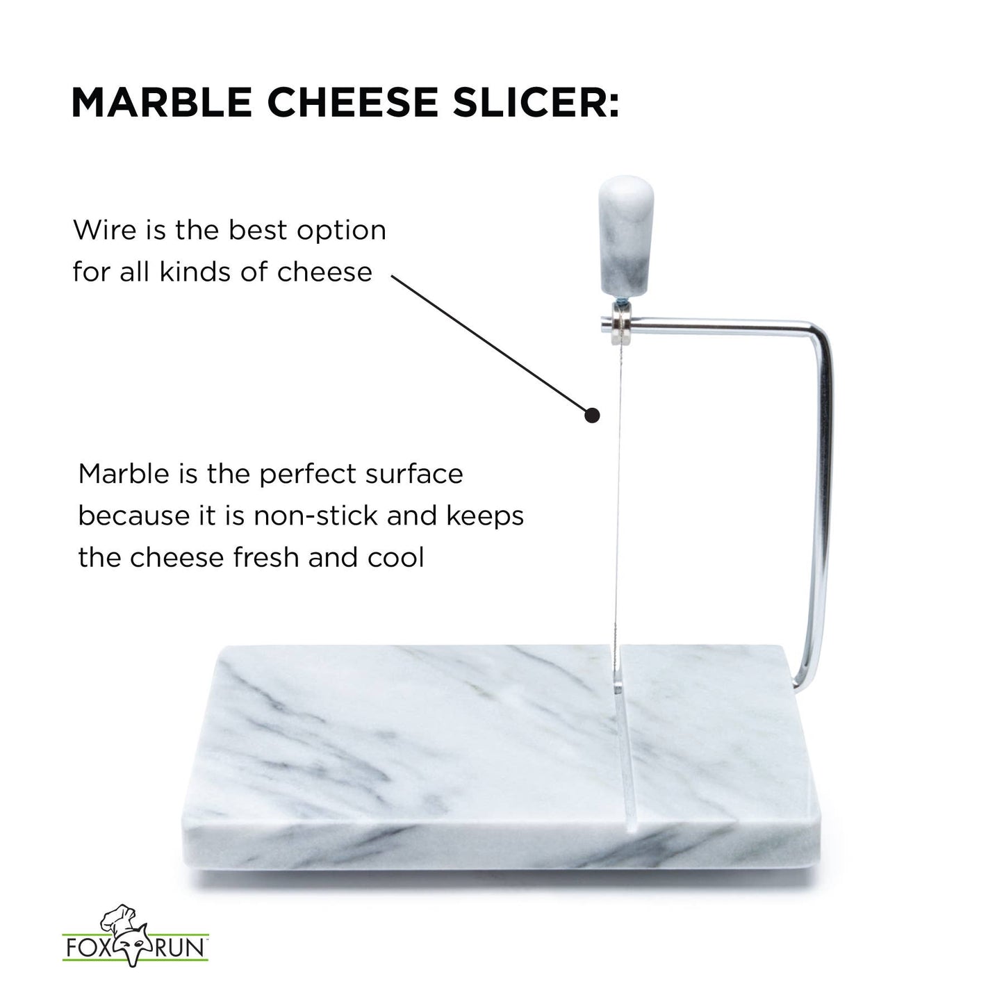 Marble Cheese Slicer with 2 Replacement Wires, 8" x 5"