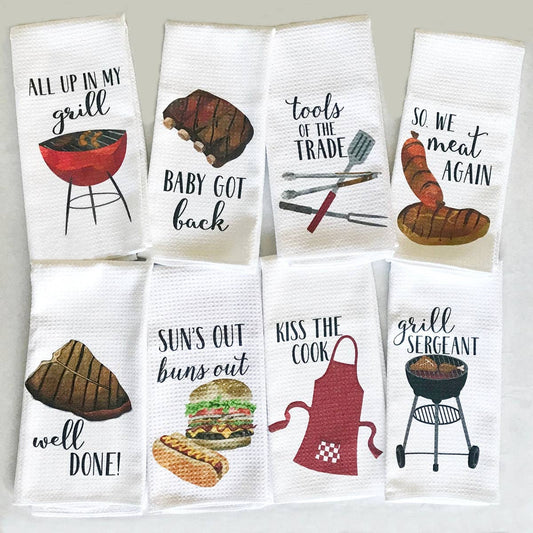 Funny Grilling Towels | BBQ Gifts for Him | Dad Joke Kitchen Towels