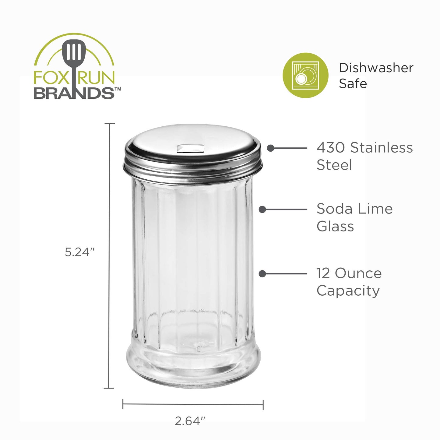 Classic Glass Sugar Shaker, 12 Ounce With Lid