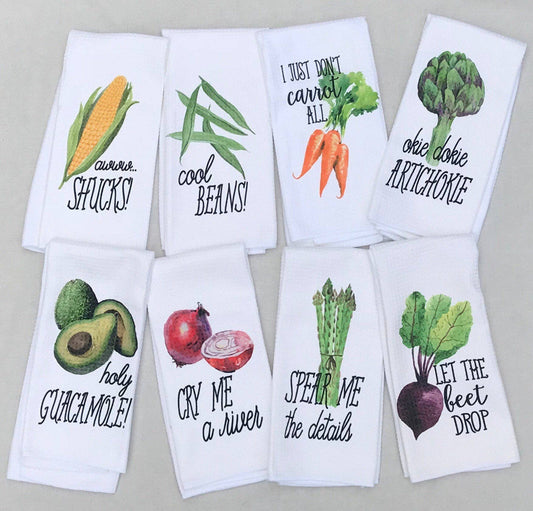 Funny Veggie Kitchen Towels | Punny Gifts for Gardeners & Cooks