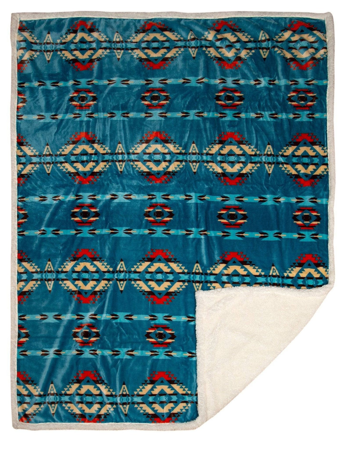 Southwestern Aztec Turquoise Plush Fur Sherpa Borrego Fleece Throw Blanket
