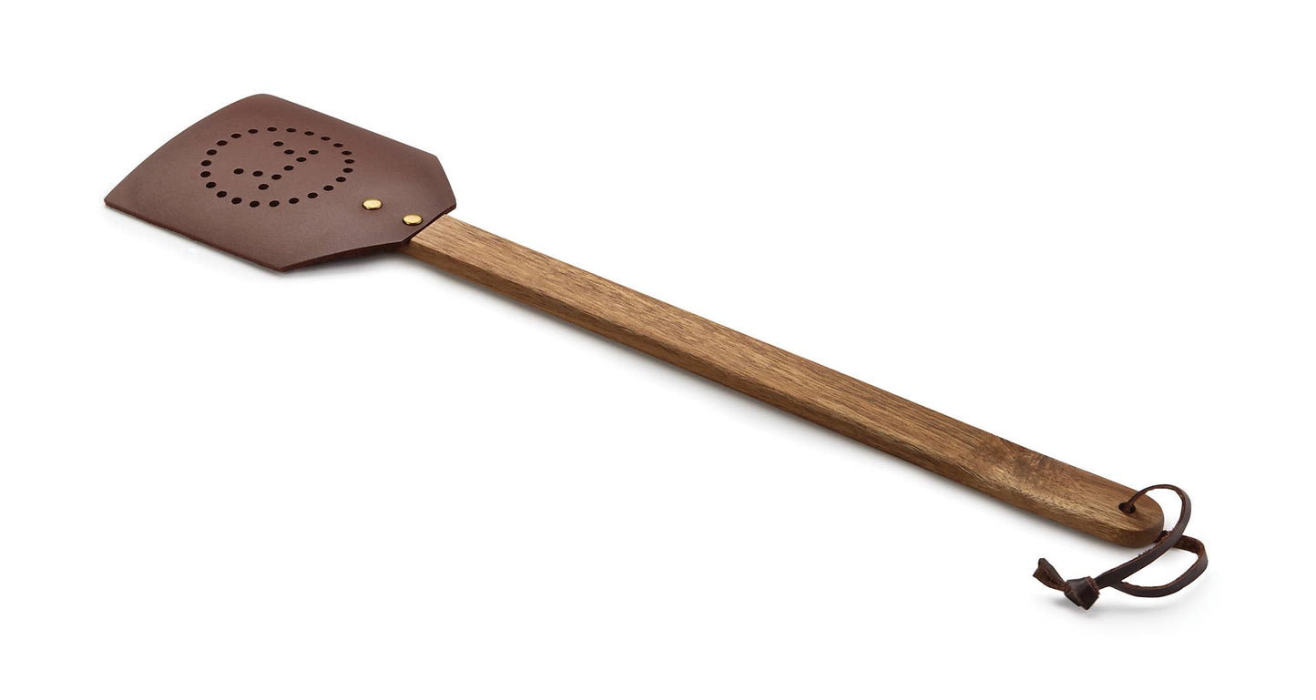 Outset Acacia and Leather Fly Swatter, 17.5" x 4.25"
