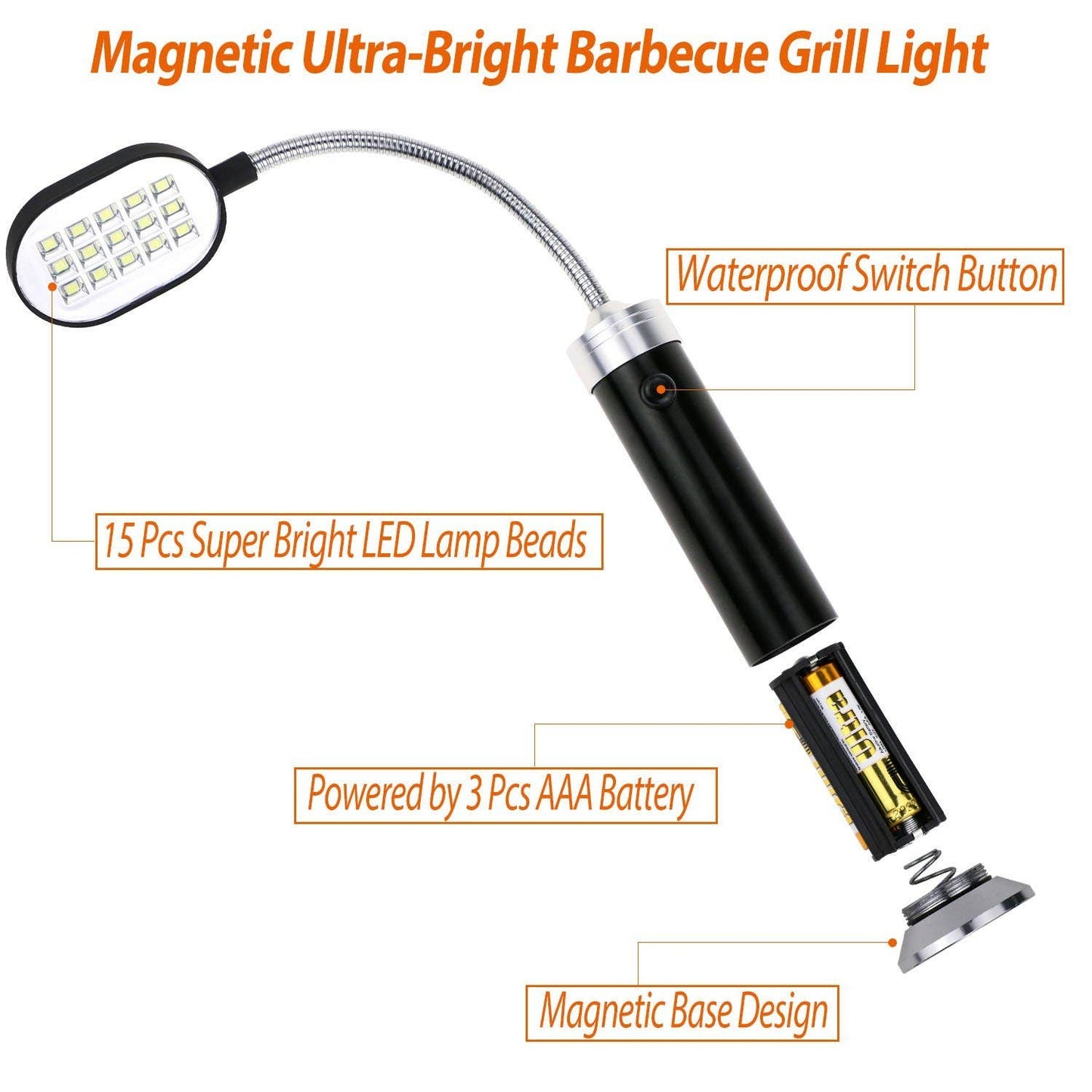 Outdoor Rotating Grill Light, Magnetic Base, 11.2"