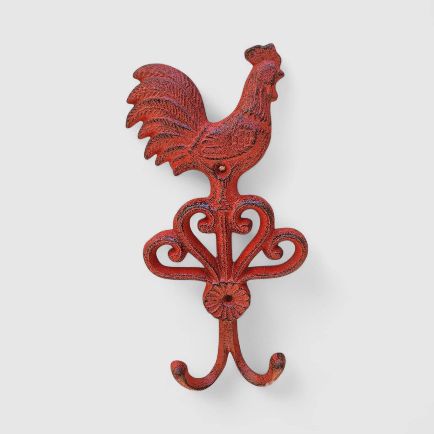 Red Cast Iron Rooster Hook | Farmhouse Decor