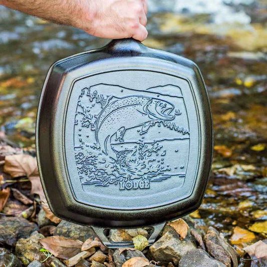 Wildlife Series™️ 10.5 Inch Square Cast Iron Fish Grill Pan | Lodge Cast Iron