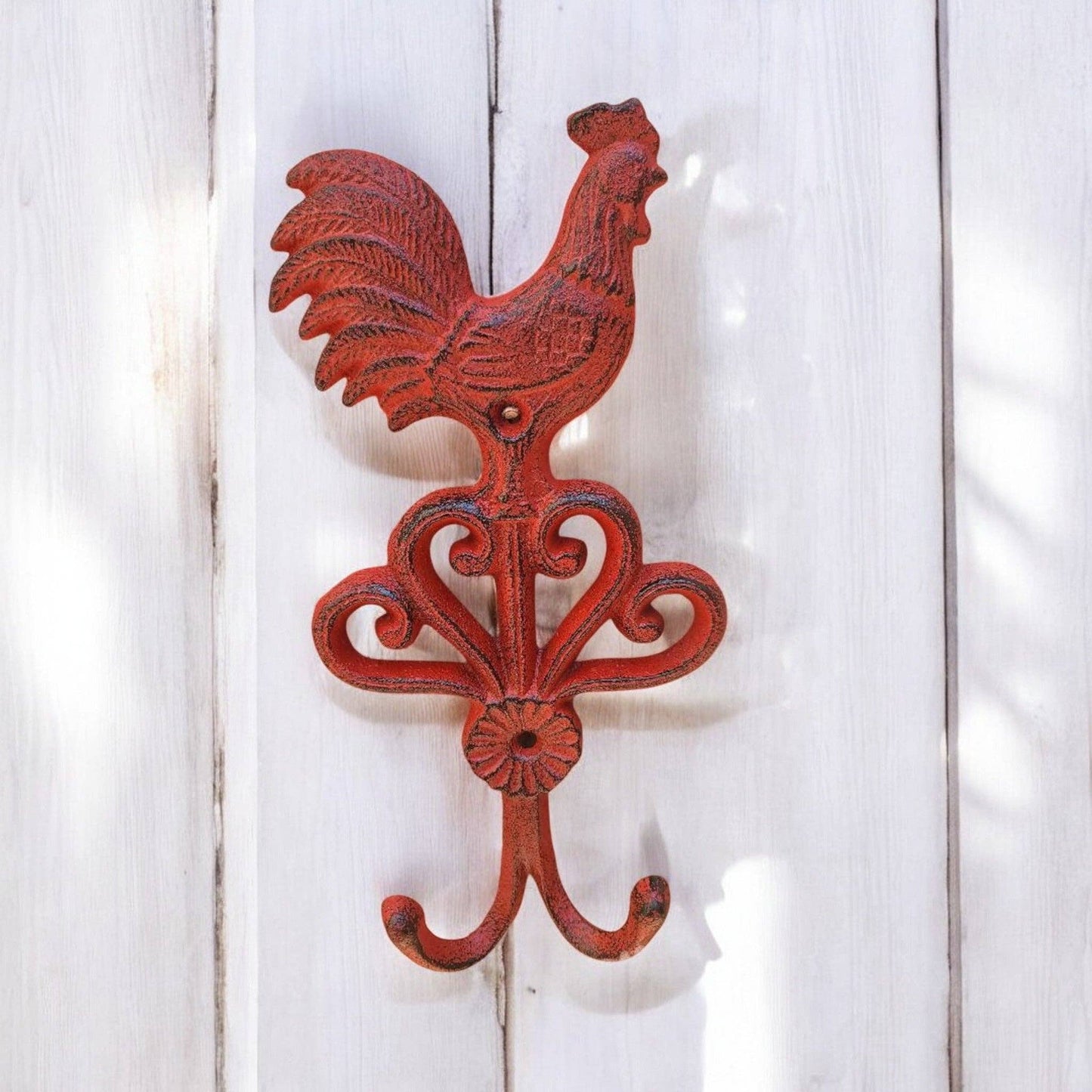 Red Cast Iron Rooster Hook | Farmhouse Decor