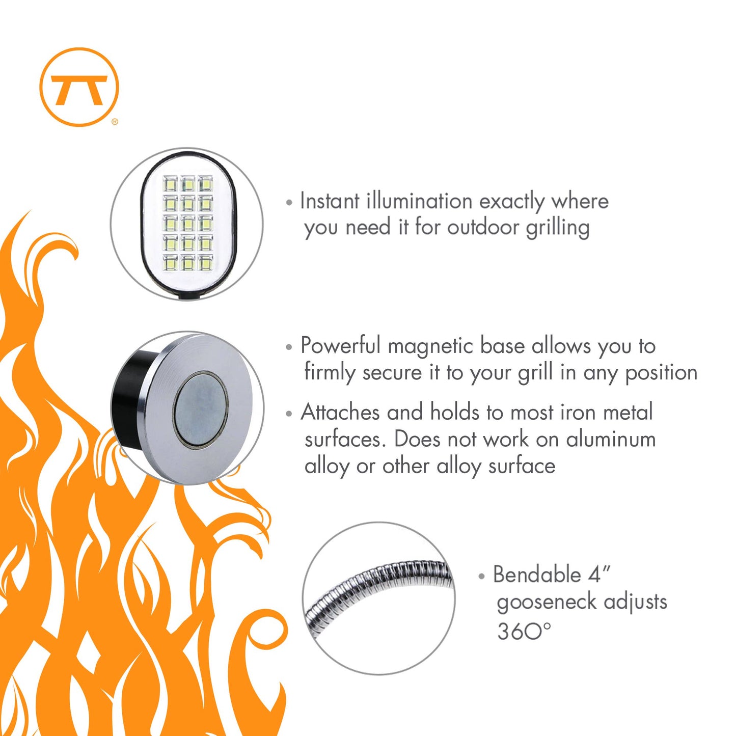 Outdoor Rotating Grill Light, Magnetic Base, 11.2"