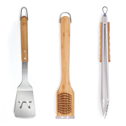 3 Piece Grill Set: Spatula, Tong, Brush