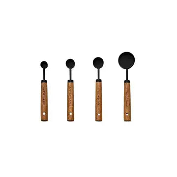 Black Stainless Steel Measuring Spoons | Wooden Handle Kitchen Tools